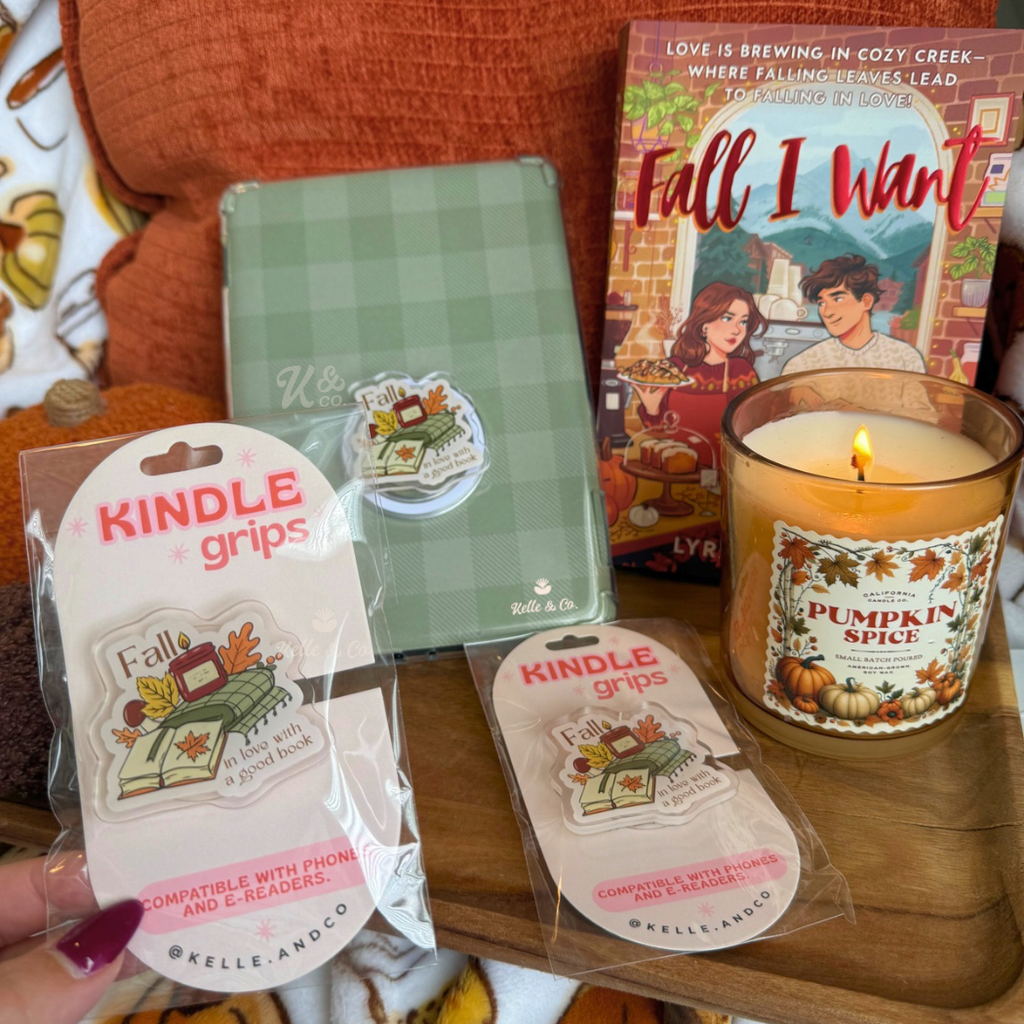 Fall books kindle grip, bookish gifts, pumpkins, kindle Grip