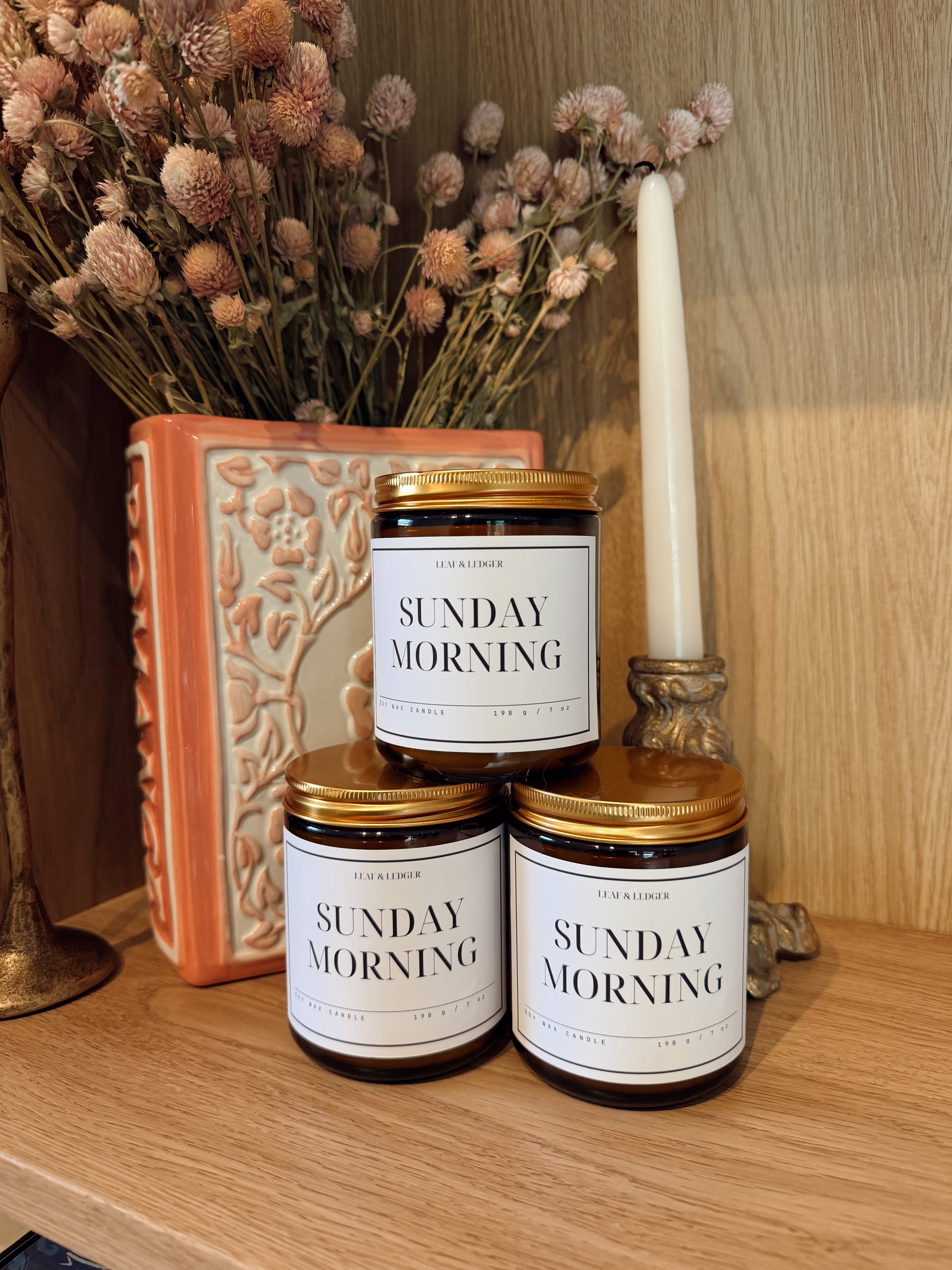 Sunday Morning Wood Wick Soy Candle | Amber Vanilla Book Lover Candle